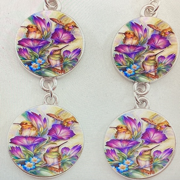 NWOT - Trendy Retro French Hummingbird Glass Drop Charm Fashion Pierced Earrings - Picture 13 of 13